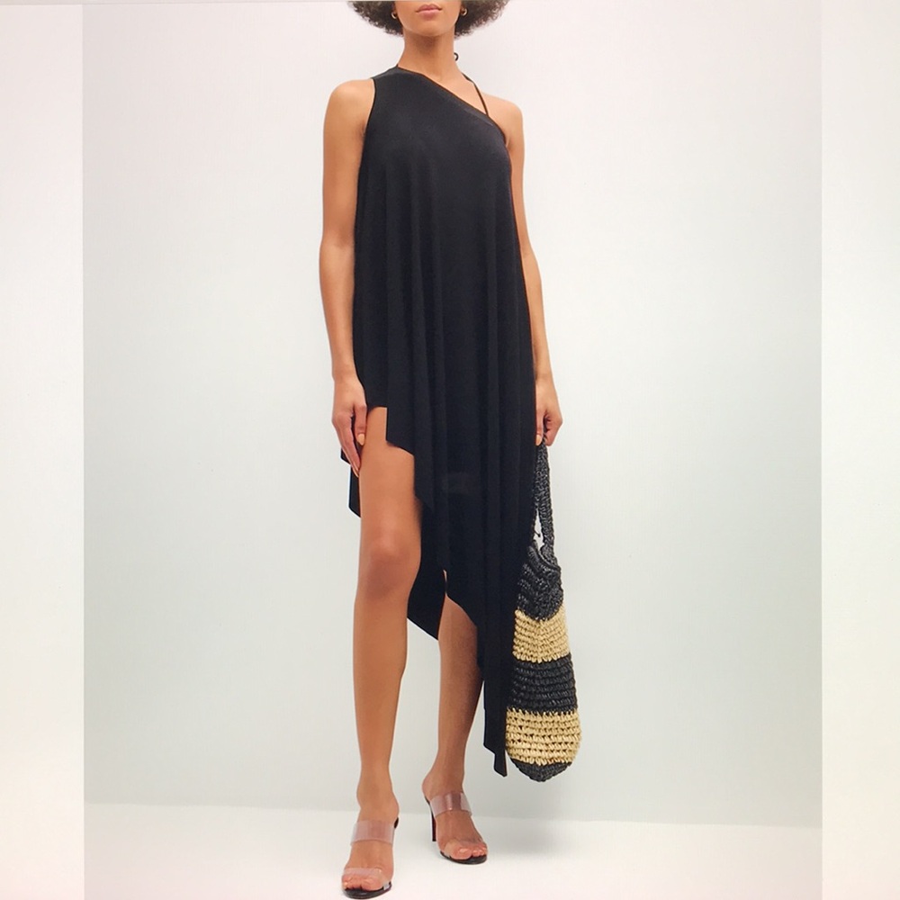 Norma Kamali one shoulder diagonal tunic coverup XSA